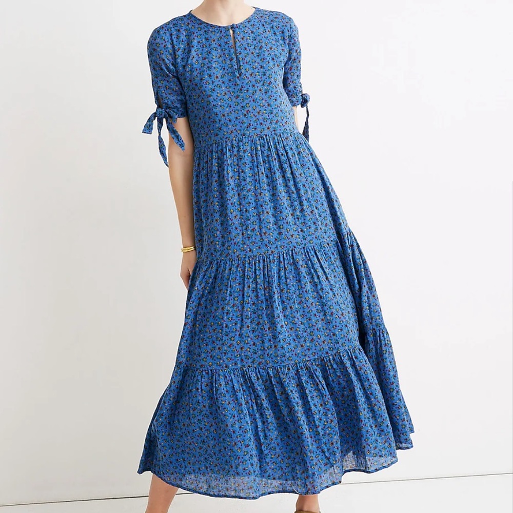 Madewell Tie-Sleeve Tiered Midi Dress
